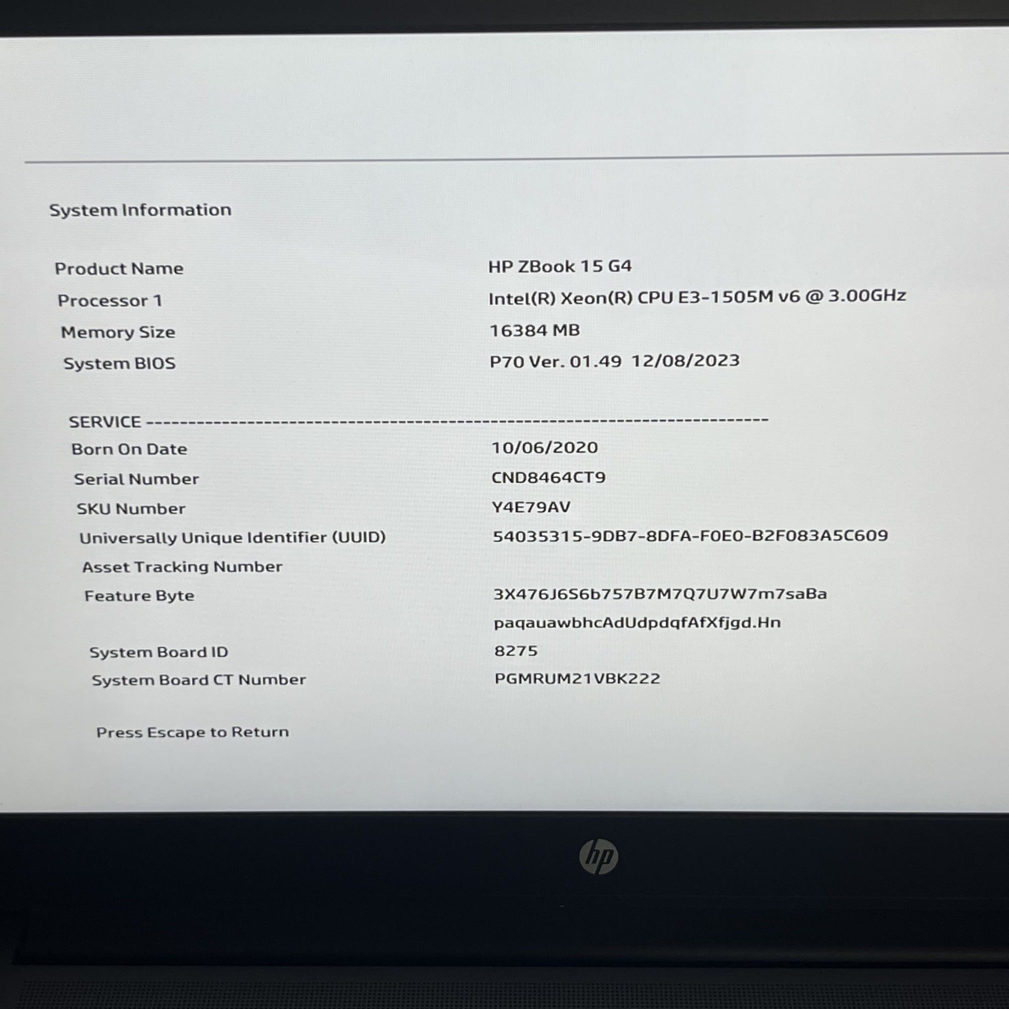 HP Zbook 15 G4